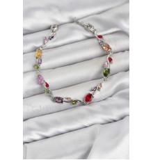 Pirinç Gümüş Renk Mix Renk Zirkon Taşlı Çiçek Model Kadın Bileklik