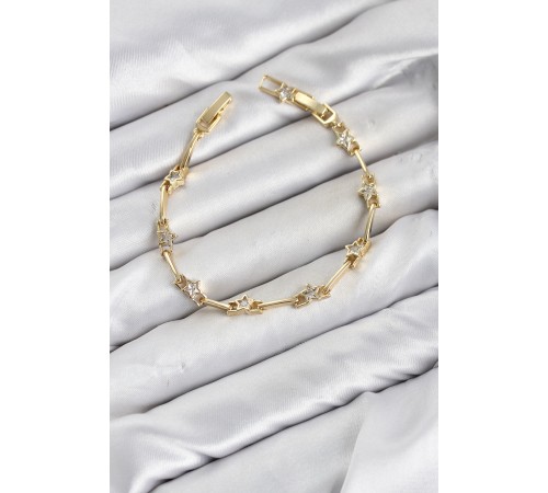 CM Gold Renk Yıldız Model Zirkon Taşlı Pirinç Kadın Bileklik