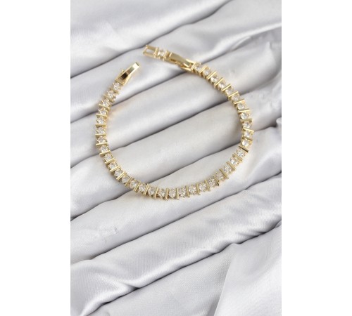 CM Şerit Model Zirkon Taşlı VIP Seri Gold Renk Pirinç Kadın Bileklik