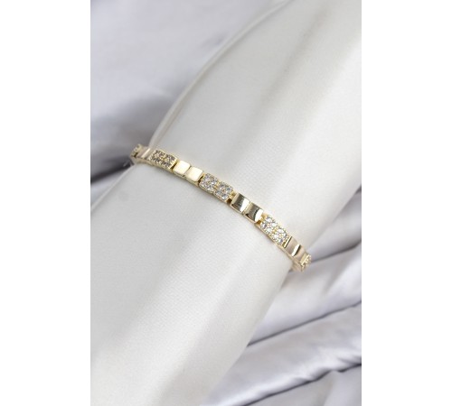 CM Kare Model Zirkon Taşlı VIP Seri Gold Renk Pirinç Kadın Bileklik