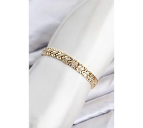 CM Geometrik Model Zirkon Taşlı VIP Seri Gold Renk Pirinç Kadın Bileklik