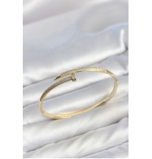 Gold Renk Çivi Model Zirkon Taşlı Kadın Kelepçe Bileklik