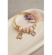 Pembe Renk Teddy Bear Model Gold Charmlı Bileklik