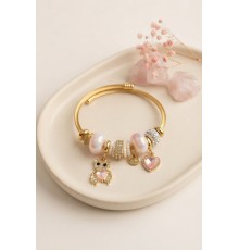 Tedy Bear Model Gold Renk Pembe Charmlı Bileklik
