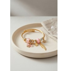 Kelebek Model Gold Renk Pembe Charmlı Bileklik