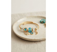 Kalp Model Gold Renk Mavi Charmlı Bileklik