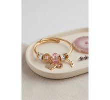 Kalp Model Gold Renk Pembe Charmlı Bileklik