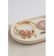 Kalp Model Gold Renk Pembe Charmlı Bileklik
