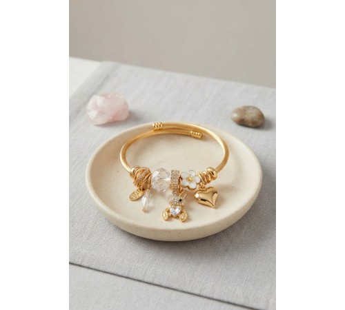 Tavşan Model Gold Renk Beyaz Charmlı Bileklik