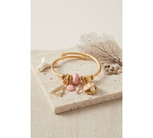 Pembe Deniz Kabuğu Model Gold Renk Charmlı Bileklik