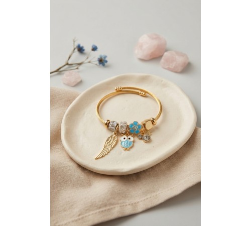 Baykuş Model Gold Renk Charmlı Bileklik