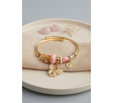 Pembe Kelebek Model Gold Renk Charmlı Bileklik