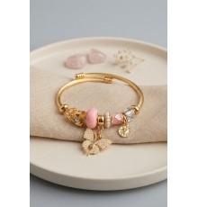 Pembe Kelebek Model Gold Renk Charmlı Bileklik