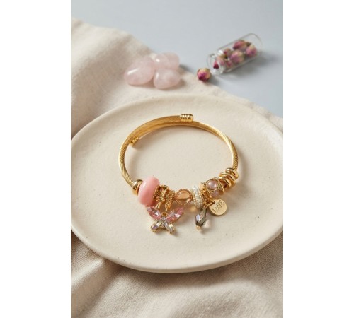 Pembe Kelebek Model Charmlı Bileklik