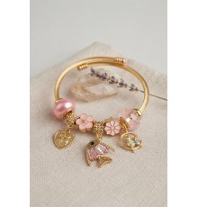 Balık Charmlı Pembe Renk Gold Bileklik