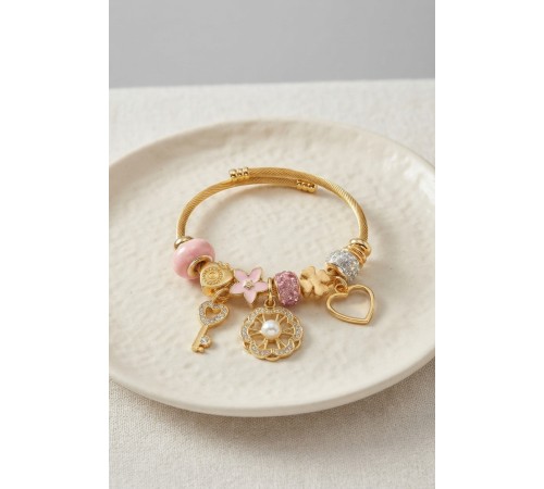 Pembe Charmlı Model Kadın Bileklik