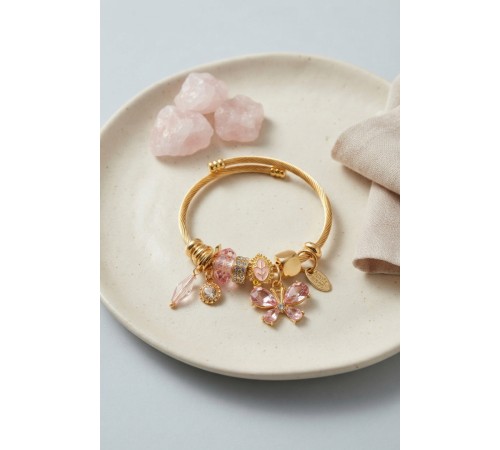 Pembe Kelebek Model Charmlı Bileklik