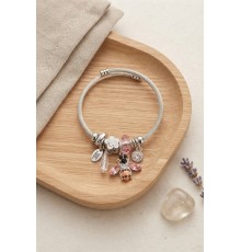 Arı ve Pembe Çiçek Charmlı Gümüş Renk Bileklik