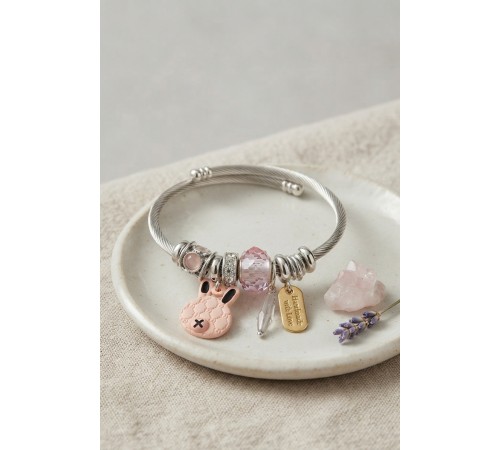 Pembe Şans Tavşanı Charmlı Bileklik
