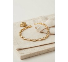 Gold Renk Pirinç Sıralı Kare Model Zirkon Taşlı Bileklik