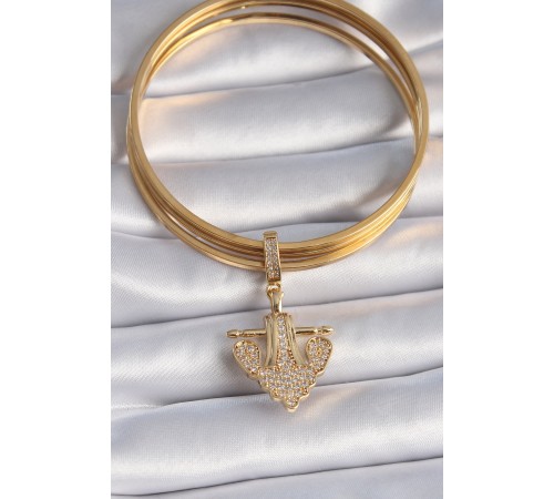 Pirinç Gold Renk Zirkon Taşlı Çapa Model Ajda Charm