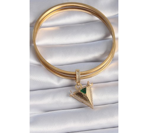 Pirinç Gold Renk Zirkon Taşlı 3D Üçgen Model Ajda Charm