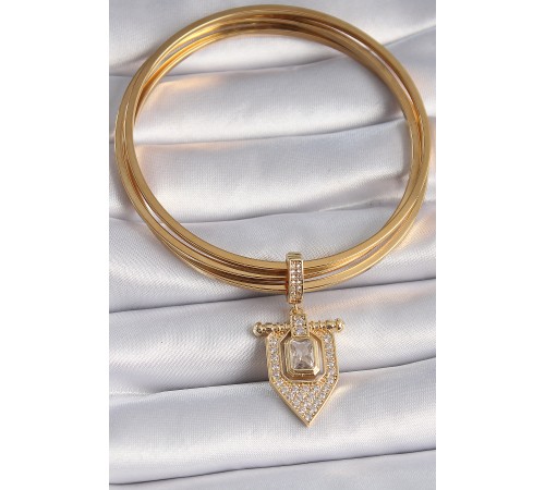 Pirinç Gold Renk Baget Zirkon Taşlı Ajda Charm