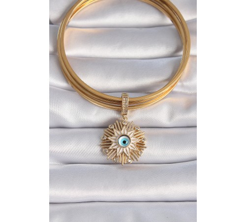 Pirinç Gold Renk Nazar Boncuklu Saçaklı Yıldız Figür Ajda Charm