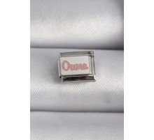 316L Çelik Gümüş Renk Beyaz Pembe Ouma İşlemeli Nomination Charm
