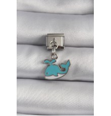 316L Çelik Gümüş Renk Sallantı Mavi Balina Model Nomination Charm