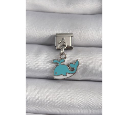 316L Çelik Gümüş Renk Sallantı Mavi Balina Model Nomination Charm