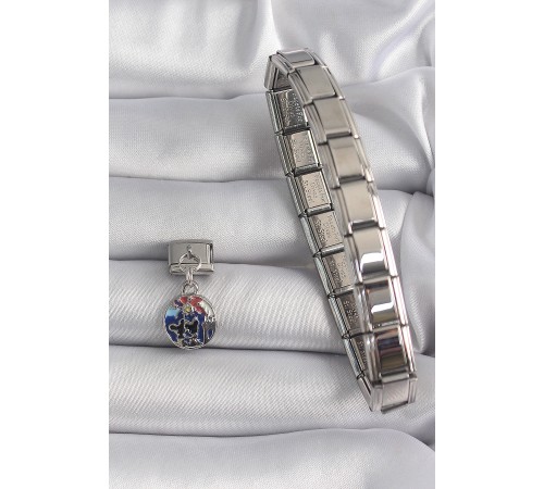 316L Çelik Gümüş Renk Sallantı Dünya Model Nomination Charm