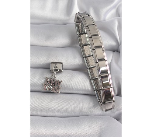 316L Çelik Gümüş Renk Sallantı New York Yazı Model Nomination Charm