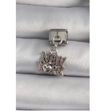 316L Çelik Gümüş Renk Sallantı New York Yazı Model Nomination Charm