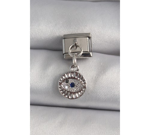 316L Çelik Gümüş Renk Sallantı Zirkon Taşlı Göz Model Nomination Charm