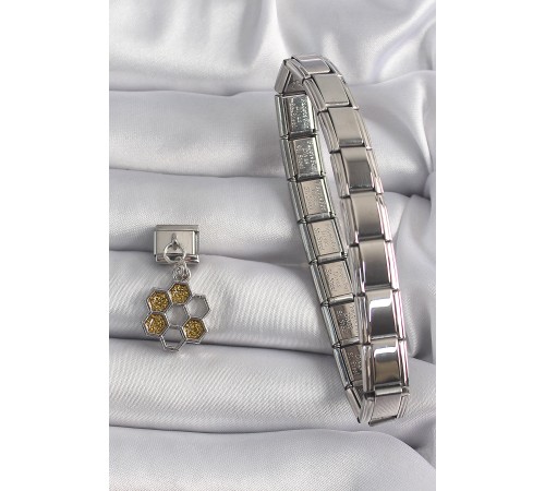 316L Çelik Gümüş Renk Sallantı Simli Bal Beteği Model Nomination Charm