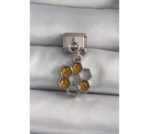 316L Çelik Gümüş Renk Sallantı Simli Bal Beteği Model Nomination Charm