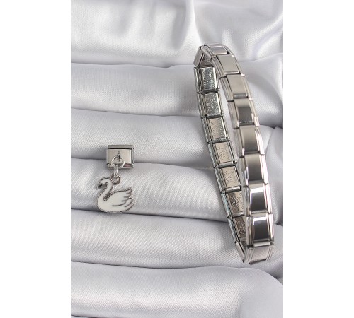 316L Çelik Gümüş Renk Sallantı Beyaz Kuğu Model Nomination Charm