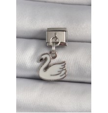 316L Çelik Gümüş Renk Sallantı Beyaz Kuğu Model Nomination Charm