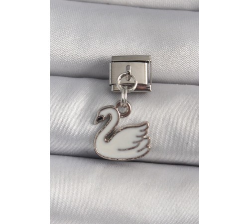 316L Çelik Gümüş Renk Sallantı Beyaz Kuğu Model Nomination Charm