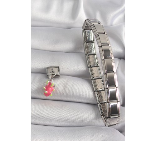 316L Çelik Gümüş Renk Sallantı Ejder Meyvesi Model Nomination Charm