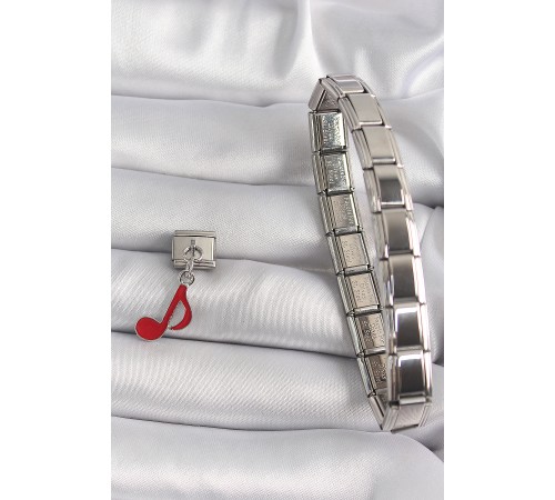 316L Çelik Gümüş Renk Kırmızı Nota Model Nomination Charm