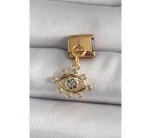 316L Çelik Gold Renk Sallantı Zirkon Taşlı Göz Model Nomination Charm