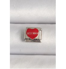 316L Çelik Gümüş Renk 'Best Man' Yazılı Kırmızı Kalp İşlemeli Nomination Charm