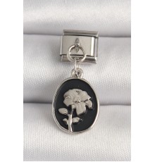 316L Çelik Gümüş Renk Gümüş Çiçek İşlemeli Siyah Portre Model Nomination Charm