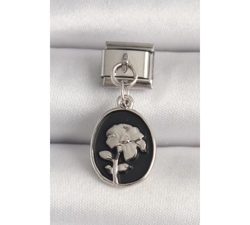 316L Çelik Gümüş Renk Gümüş Çiçek İşlemeli Siyah Portre Model Nomination Charm