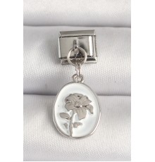 316L Çelik Gümüş Renk Çiçek İşlemeli Beyaz Portre Model Nomination Charm