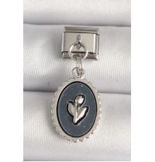 316L Çelik Gümüş Renk Çiçek İşlemeli Siyah Portre Model Nomination Charm