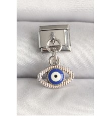 316L Çelik Gümüş Renk Nazar Boncuk Detaylı Göz Model Nomination Charm