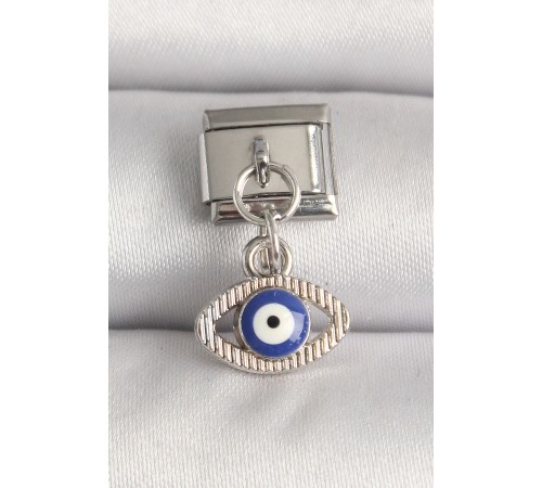 316L Çelik Gümüş Renk Nazar Boncuk Detaylı Göz Model Nomination Charm